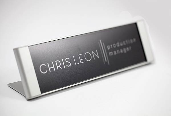 Satin Silver Interchangeable Desk Sign