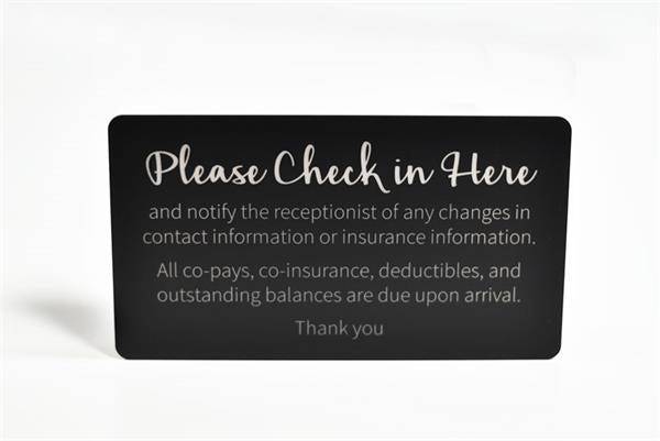 Engraved Check In Co-pay Sign