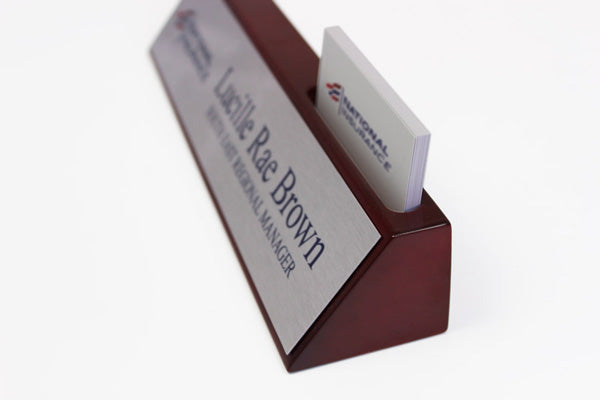 Rosewood Desk Sign with Business Card Holder