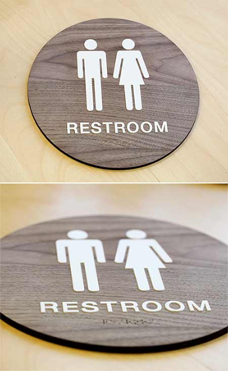 Wooden Restroom Sign with Braille